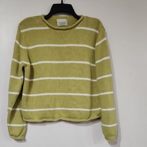 Christopher & Banks Green and White Crew Neck Sweater